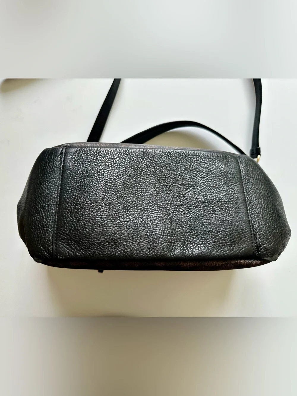 Coach Pennie C1523 Signature Canvas Brown Black Leather Shoulder Crossbody Bag